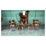 Antique gold decorated pitcher & glasses water