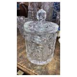 Lead crystal cut glass biscuit  jar 8" tall w/