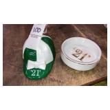 "21" Club green & white Jockey cap bottle opener