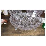 Footed lead crystal cut glass bowl 8" diam