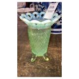 Fenton Vaseline opalescent green vase 5-1/4" tall