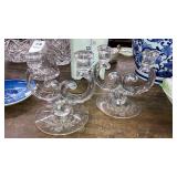 Antique elegant etched glass candelabras pair 7"