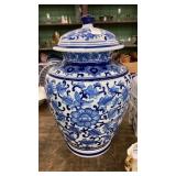 Blue & white porcelain ginger jar 18" tall