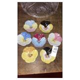 7 vintage china pansy tea bag rests