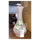 Westmoreland pink satin glass painted vase 9"