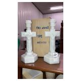 Pair of milk glass crucifix candleholders Italy