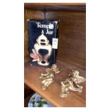Solid brass temple jar, gold plastic angels
