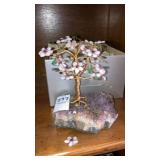 Amethyst Geode gemstone tree paperweight 5" tall