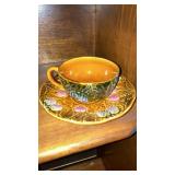 Majolica cherries berries cup & saucer France