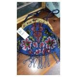 Antique seed beaded purse celluloid? floral top