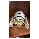 Vintage Germany  ceramic barrel decanter & shots