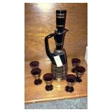 Amethyst glass wine decanter & glasses gold