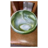 Green slag glass console bowl 10-1/2" d