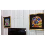 Pair cross-stitch framed art velvet matted