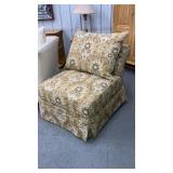 Pair tapestry armless chairs -w/loose cushions