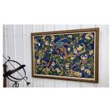 Large framed needlepoint art birds ferns 48" x