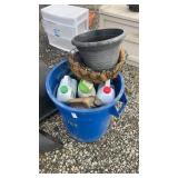 Plastic can full of garden chemicals