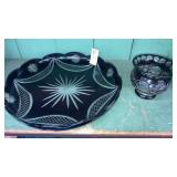 Bohemian glass vase & large plate 11-1/2" diam
