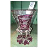 Bohemian glass vase ruby flash 5" tall cut to