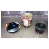 2 candles, art glass holder