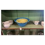 Shelf lot of nesting bowls etc