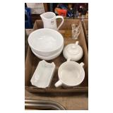 White porcelain bowls creamer sugar