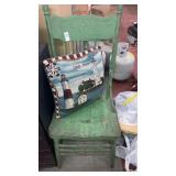 Antique pressed back chair, sandy hook pillow