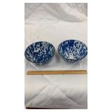 Pair of Granite ware bowls large swirl