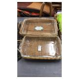 Casseroles in wicker carriers 9 x 13  Pyrex and 8