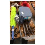 Welcome mat duster curtain rods step stool