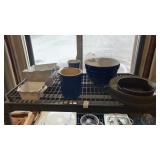 Shelf lot of pottery items