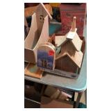 Wooden baskets book ends and miscellaneous