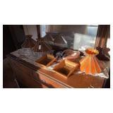 Leaded glass shades, frames heart box