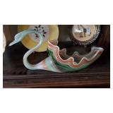 Vintage art glass hand blown swan dish