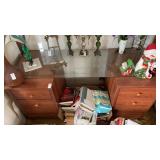 2 wooden drawer cabinets with glass top NO