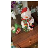 Snowman cookie jar and Christmas candle