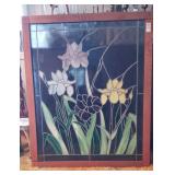 Iris leaded stained glass panel