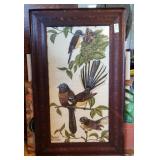 Large wood framed bird print on linen