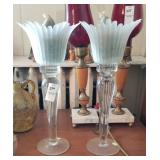 Pair of frosted glass candlesticks