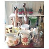 Lot of small pitchers, jug, mugs and 4 giraffe