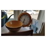 Pottery bowl, wooden click & wedgewood napkin