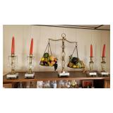 Scale and 2 pair of candle holders