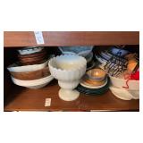 Shelf lot of bowls and other
