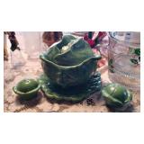 Oleda cabbage soup tureen with plate and salt &