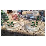 2 glass holly bowls