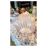 Set of 18 glasses and glass pedestal bowl