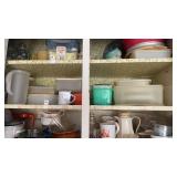 Shelf lot of kitchen items plus Tupperware