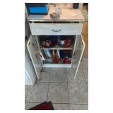 Metal kitchen cabinet and contents