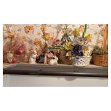 Shelf lot baskets, rabbits, etc