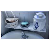 Jar , pewter basket , shell